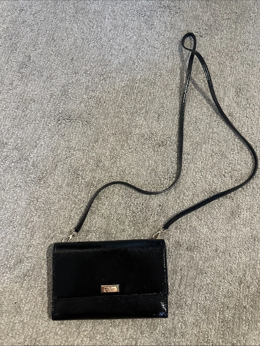 kate spade Black Patent Crossbody with Gold Plaque
